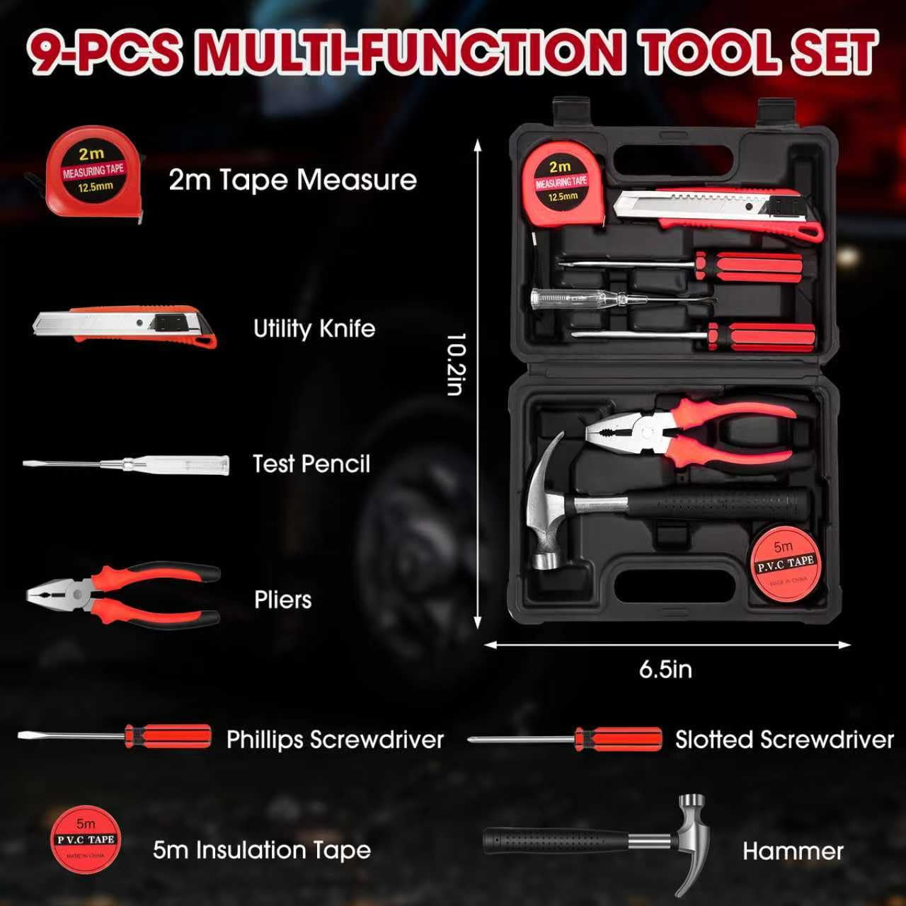 Roadside Emergency car Kits for Vehicles, 12PCS Car Safety Kit with Jumper Cables, Portable Air Compressor, Tow Strap, Tool Kit, Road Trip Essentials for Women, Men