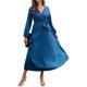 thumbnail image 4 of Sunloudy Vestido casual para mujer, cuello en V, manga larga, color sólido, cintura alta, plisado, vestidos largos con cinturón Sunloudy S M L XL, 4 of 8