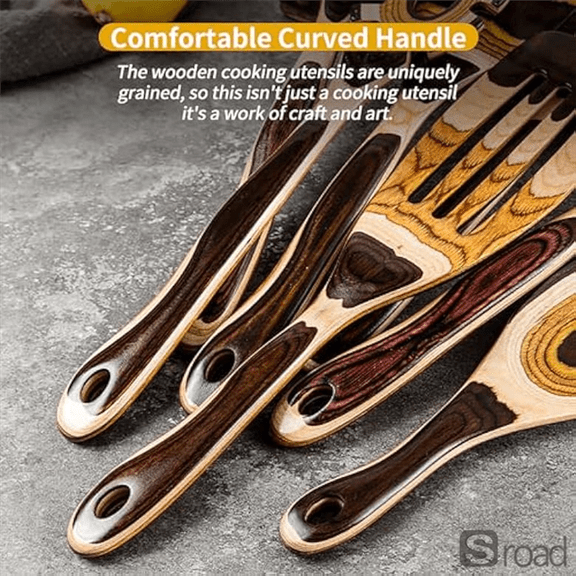 7-Piece Pakkawood Utensil Set, Premium Wooden Cooking Spoon Spatula Kit - Non Scratch, Eco-Friendly Tools For Nonstick Pans, Kitchen Essentials