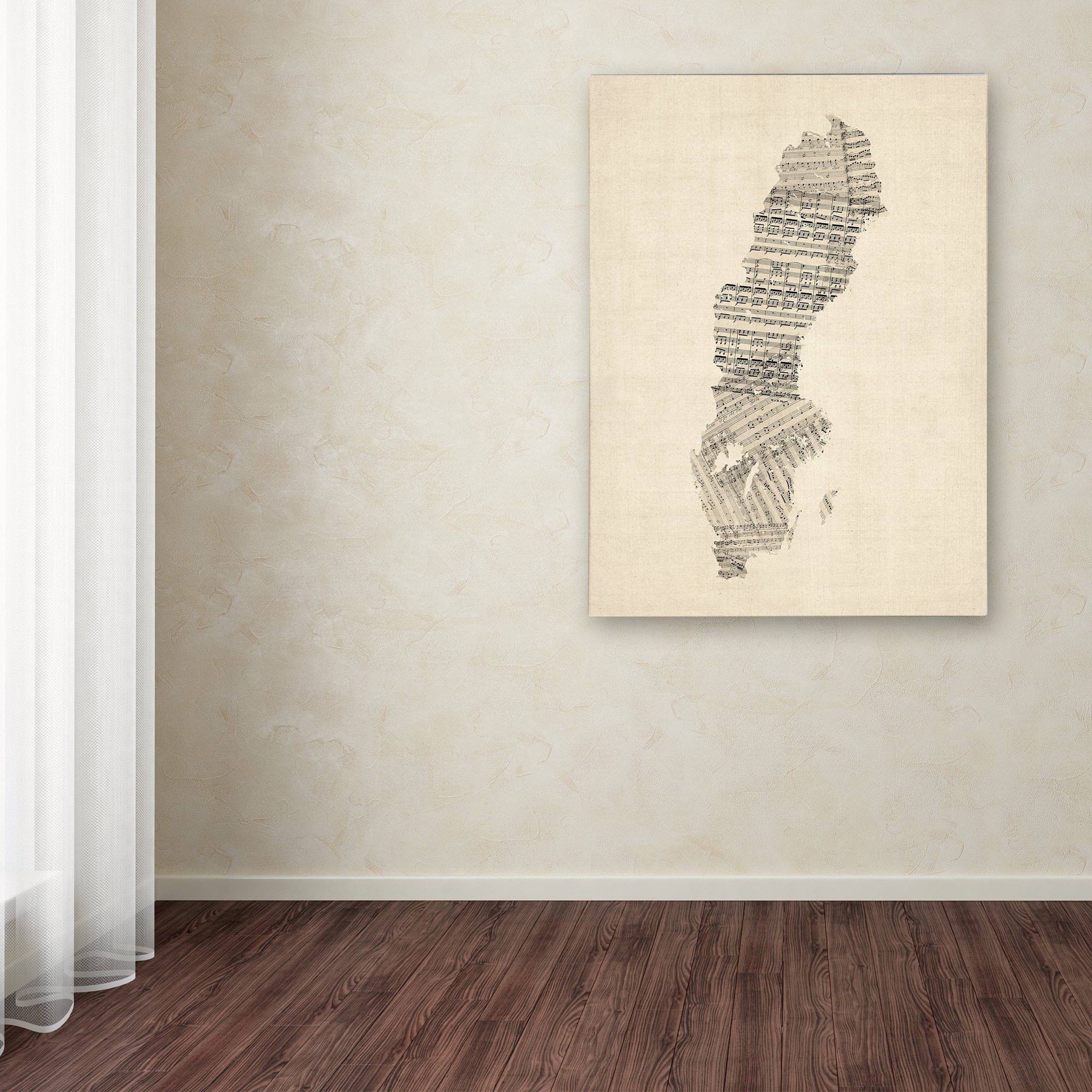 Trademark Fine Art "Old Sheet Music Map of Sweden" Canvas Art by Michael Tompsett