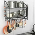 thumbnail image 1 of 35 Inch Pot Rack Wall Mounted, 2 Tier Pots and Pans Organizer with 20 Hooks and 6 Pot Lid Holders, Heavy Duty Steel Pot and Pan Hanger for Kitchen Cookware Utensils Storage 34.7" Lx13 Wx26.4 H, 1 of 7