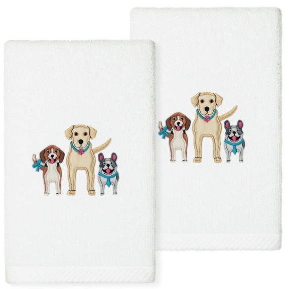 Linum Home Textiles Dogs - Embroidered Luxury 100% Turkish Cotton Hand Towels (Set of 2)
