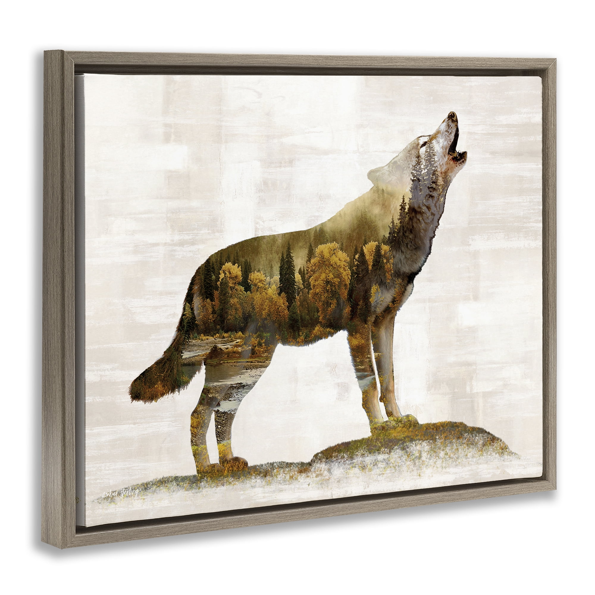 Stupell Industries Forest Pattern Wolf Animals & Insects Painting Brown Floater Framed Art Print Wall Art, 21 x 17