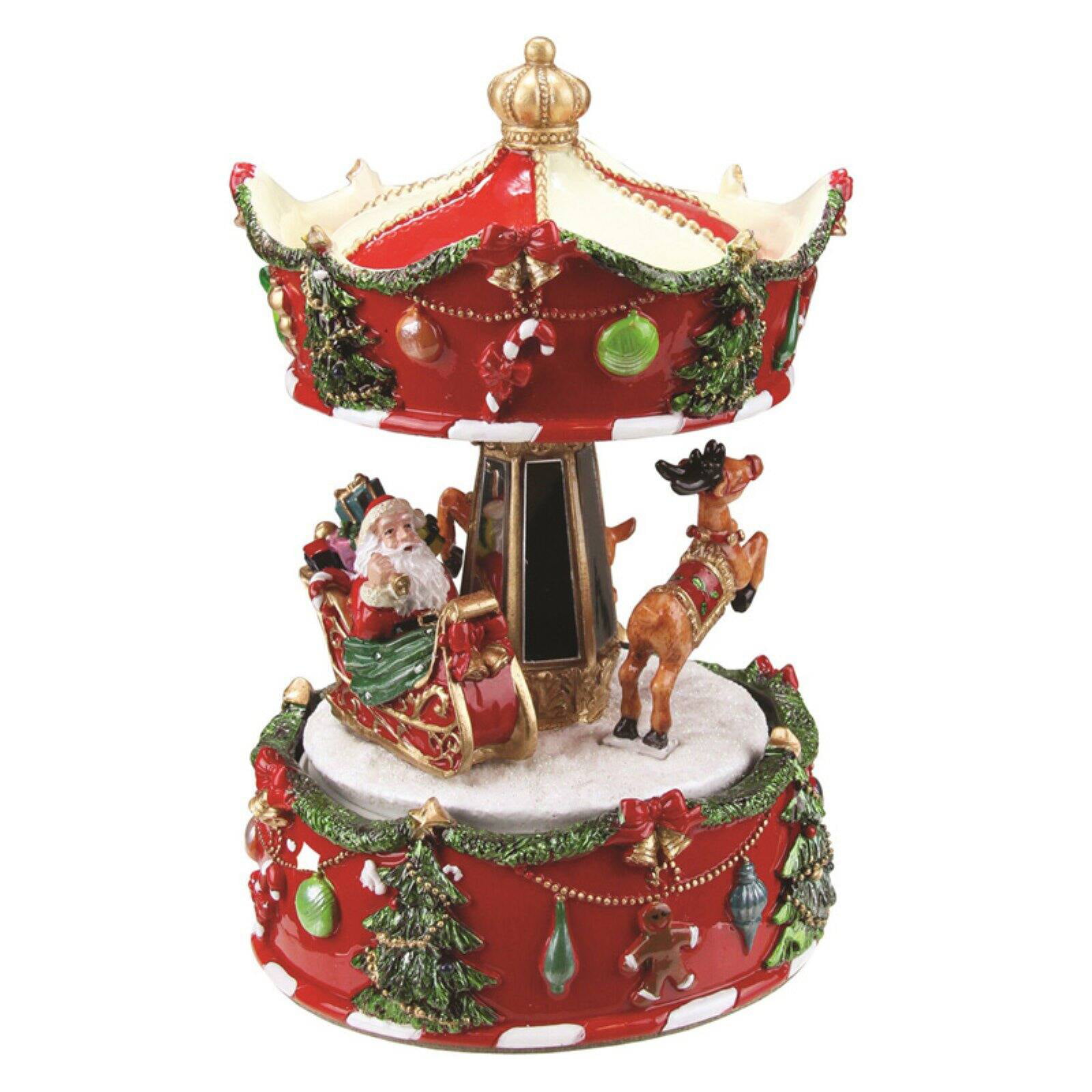 Northlight Animated Santa and Reindeer Carousel Christmas Music Box ...