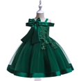 thumbnail image 4 of Girls Spaghetti Strap Dress, Thin Strap Flower Girl Dress with Floral Print, Elegant Tulle Party Gown for Wedding, Birthday and Special Occasions, Age 3-12 Years Blackish Green 110, 4 of 8