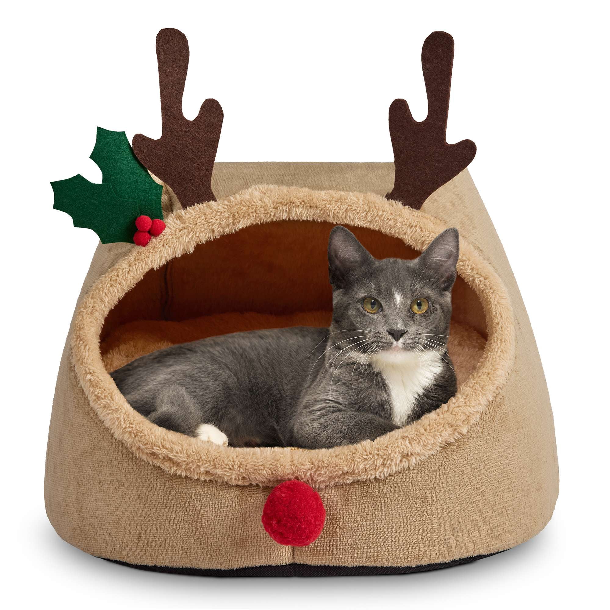 Vibrant Life Small Holiday Hideaway Dog Bed, Cat Bed, Reindeer