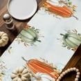 thumbnail image 2 of ERUNPONLY Thanksgiving Table Runner - 120 Inch Long Sage Green Pumpkin Eucalyptus Coastal Leaf Cotton Linen Blended Dress Scarves Farmhouse Table Runner for Kitchen Dining, Coffee Table, 13" x 120", 2 of 8