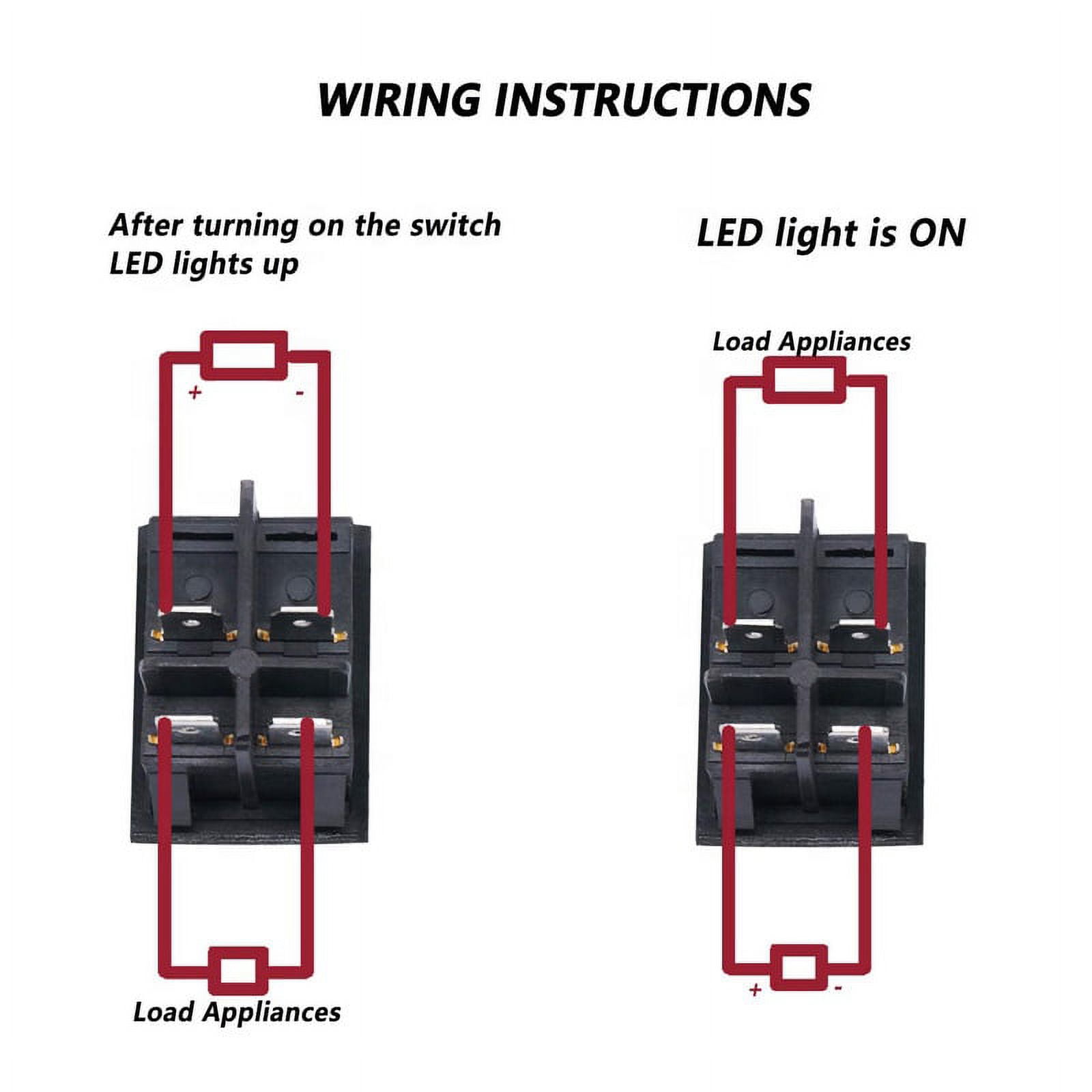 Lot De 3 Interrupteurs à Bascule 30A 250V - DPST 4 Broches, Voyant Rouge - Neuf