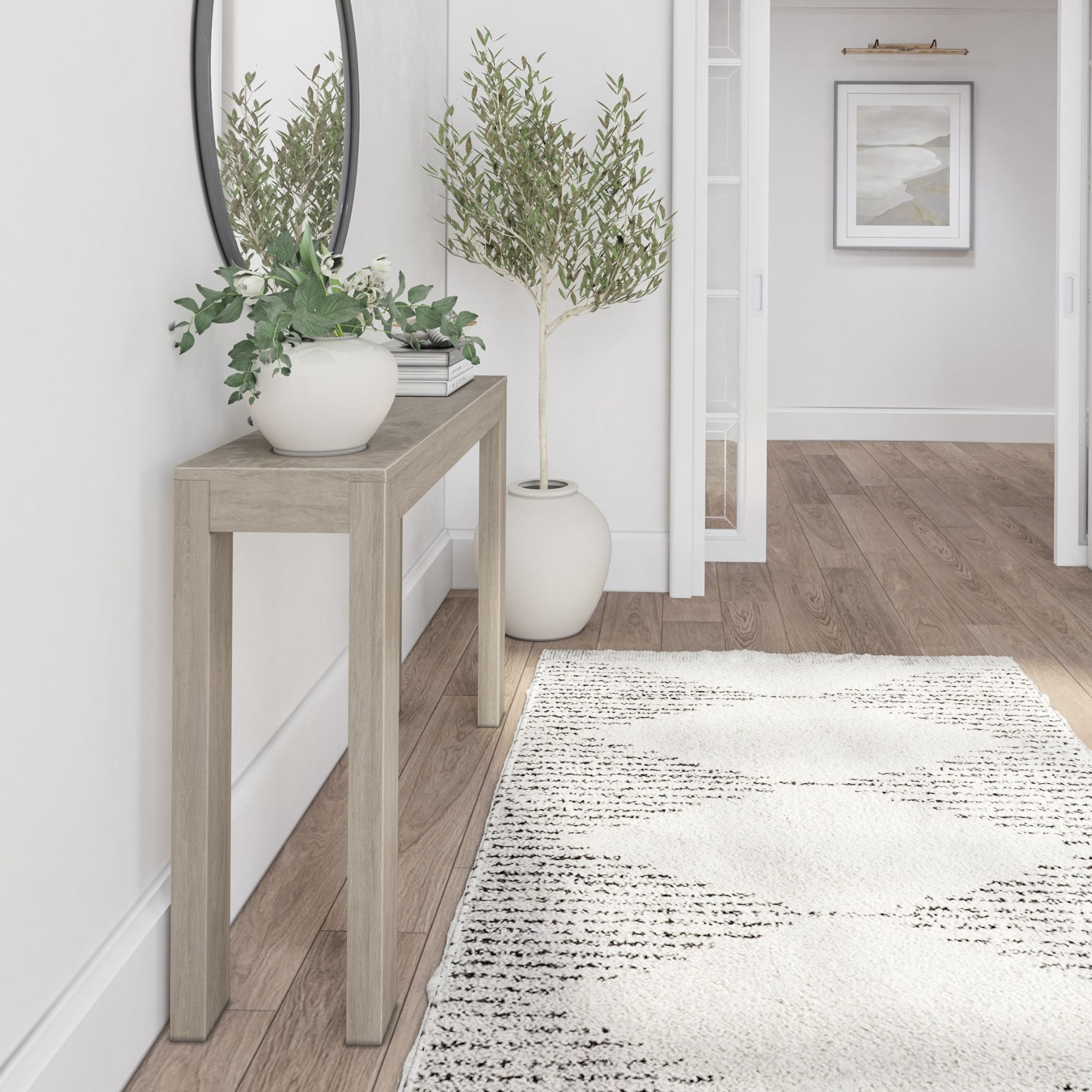 Plank+Beam 46" Modern Solid Wood Console Table, Narrow Entryway Table, Behind The Couch, Seashell