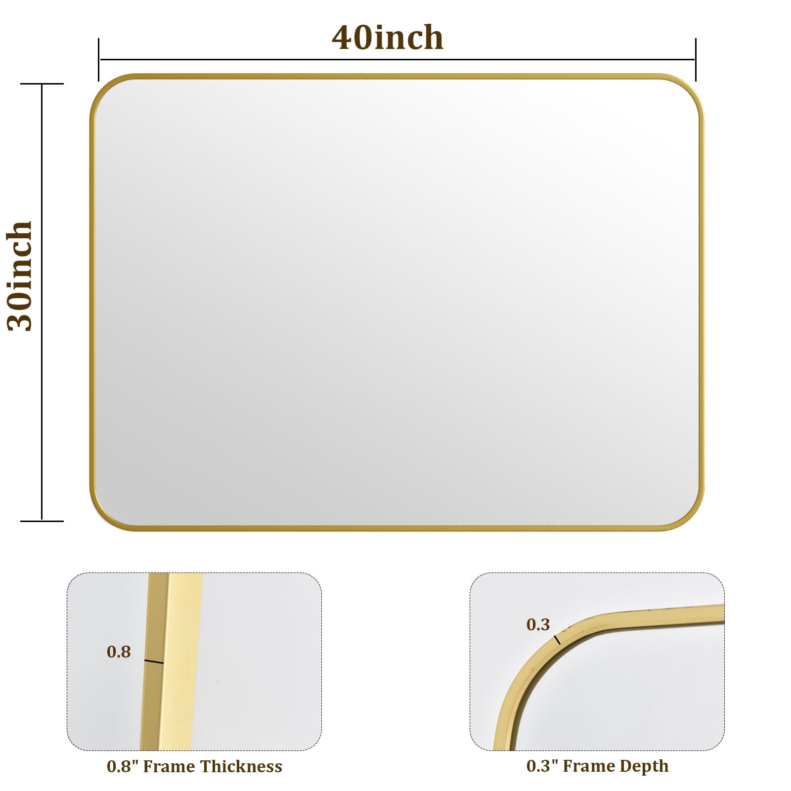Puremirror 30"x40" Bathroom Mirror Rectangular Wall-Mounted Mirror with Metal Frame, Gold