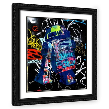 Stephen Chambers 15×17 Black Ornate Wood Framed With Double Matting Wall Art Titled – R2D2 Graffiti