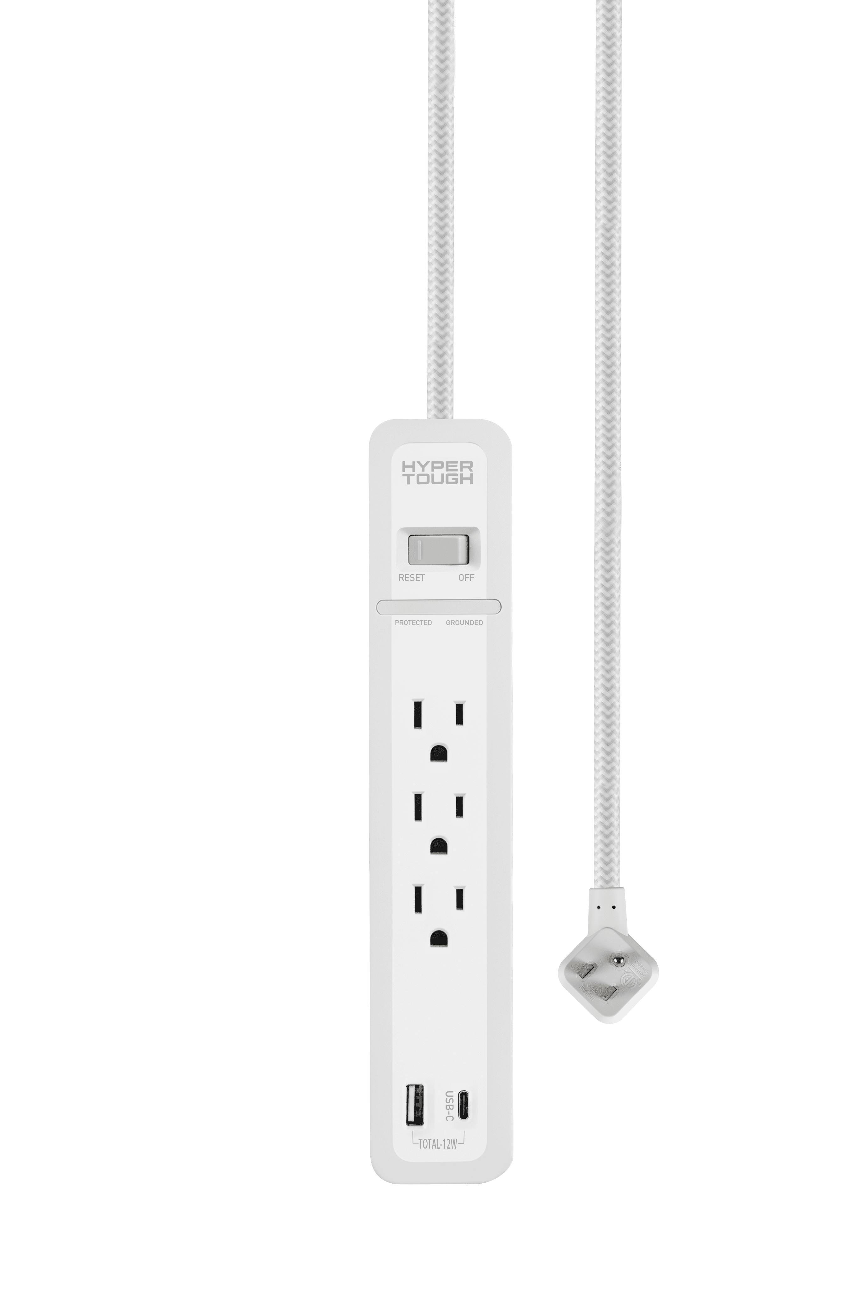Hyper Tough Surge Protector Power Strip with USB Ports, 3 Outlets, 6ft White Cord