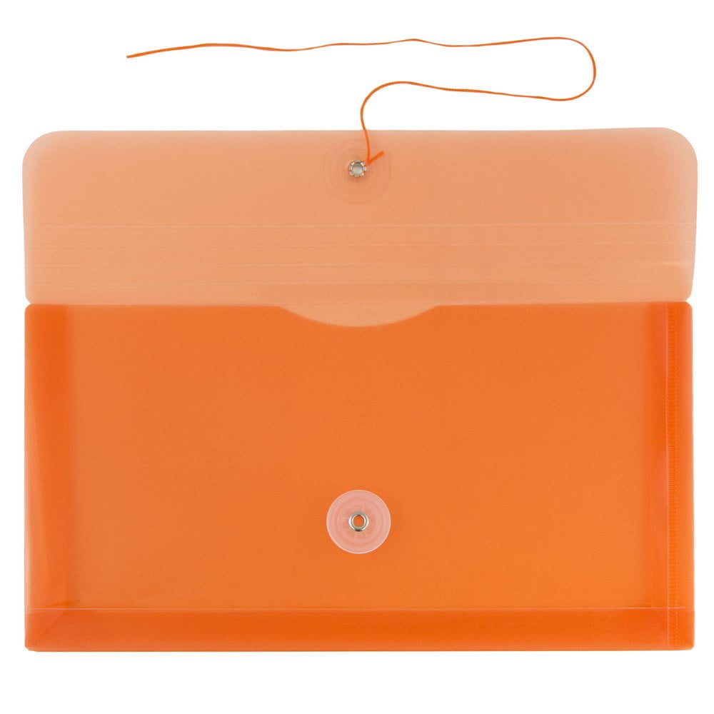 JAM Paper #10 Plastic Business Envelope with Button and String Tie Closure, 5 1/4 x 10, Orange, 108/pack