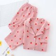thumbnail image 3 of Conjunto de pijamas con estampado de corazón para mujer, ropa de casa de algodón crepé, doble capa, gasa, cuello vuelto, pantalones de manga larga, Primavera, nuevo, 3 of 4