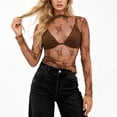 thumbnail image 4 of Alkepwun Cover Up Womens Sexy Mesh Sheer Long Sleeve Mock Neck T Shirt Casual Floral Lace Soft Breathable Summer Party Evening, 4 of 5