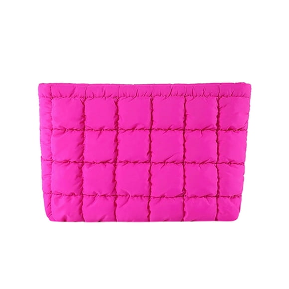 Quilted Down Nylon Cosmetic Bag | Solid Color Checkered Makeup Organizer | Durable Soft Puff Style | Zipper Closure | Travel Toiletry Purse | 10.43x6.5x2.17 in | 1 Pack