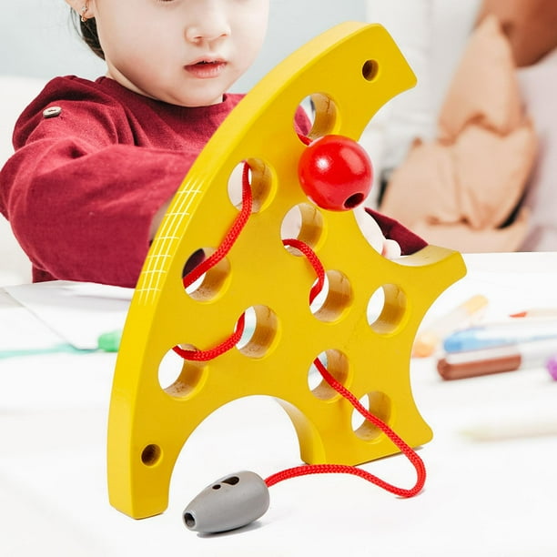 Tablero para enhebrar queso Juguete educativo de madera Material didáctico Juguetes de desarrollo Viajes Jardín de infantes Juguetes para enhebrar de perfke Enhebrado de cordones
