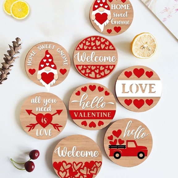 8pc Valentine's Day Coasters Set, 4 Inch Rustic Wood Farmhouse Decor, Cute Red Truck & Heart Design, Watermelon Red Absorbent Drink Mats for Coffee Table, Holiday Kitchen Home Gift 2026