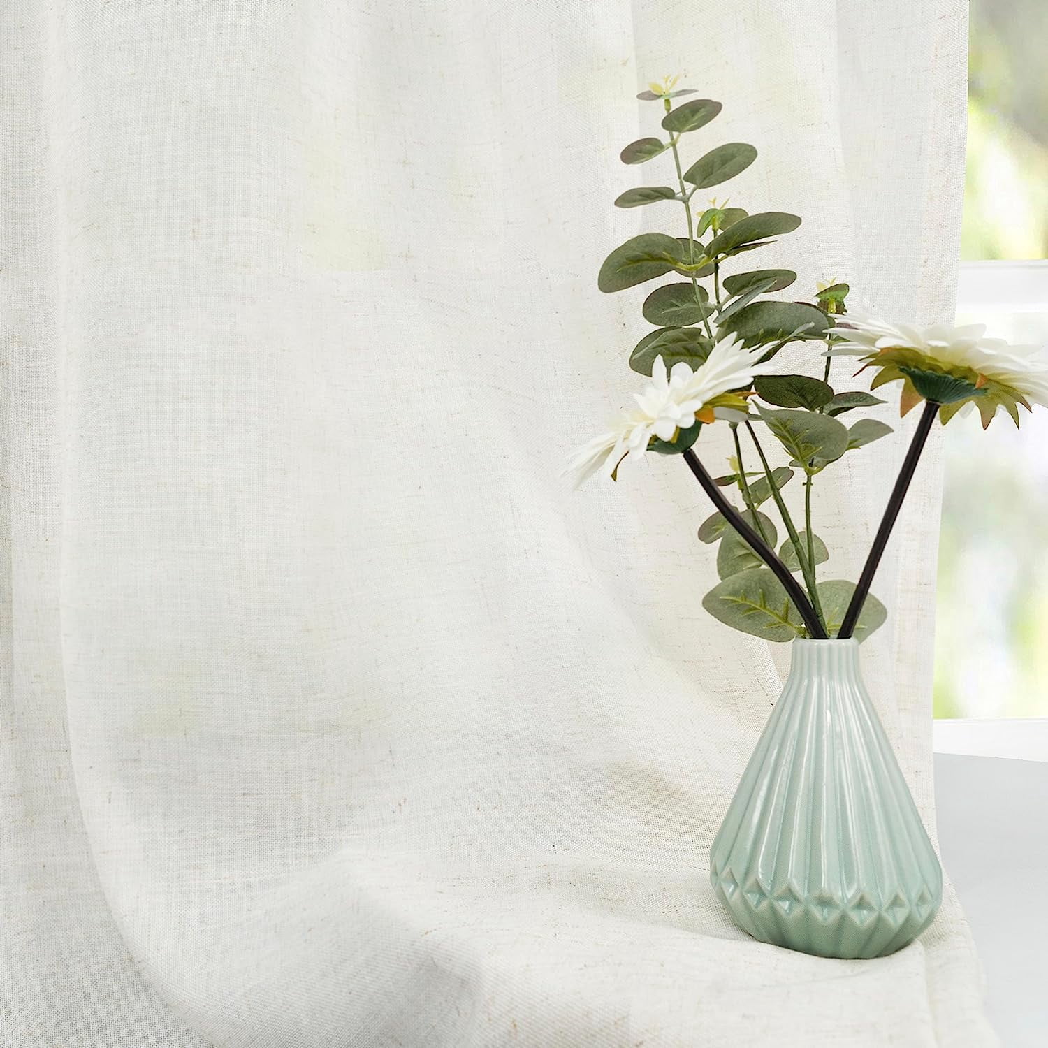 DriftAway Pinch Pleat Kitchen Curtains Linen Textured Short Curtains for Small Window Bathroom Laundry Room 2 Panels Cafe Curtains Back Tabs Solid Farmhouse Rustic Curtains 30 x 36 Inches Light Linen