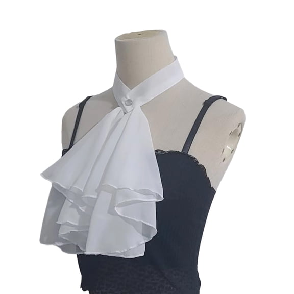 Women Layered Ruffle Jabot Necktie Chiffons Victorian Faux Collar With Button Fastening Ideal For Themed Costume Parties