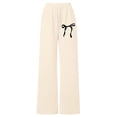 thumbnail image 3 of UACY Kids Printed Bow Sweatpants Elastic Waist Loose Fit Casual Pants for Girls Comfortable Everyday Trousers (Beige, 13-14 Years), 3 of 3