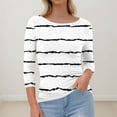 thumbnail image 4 of Mlqidk Fitted Shirts for Women Casual 3/4 Length Sleeve Slim Tops Trendy Boat Neck Knit T-Shirt Striped Print Ribbed Pullover Outfits White 2XL, 4 of 4