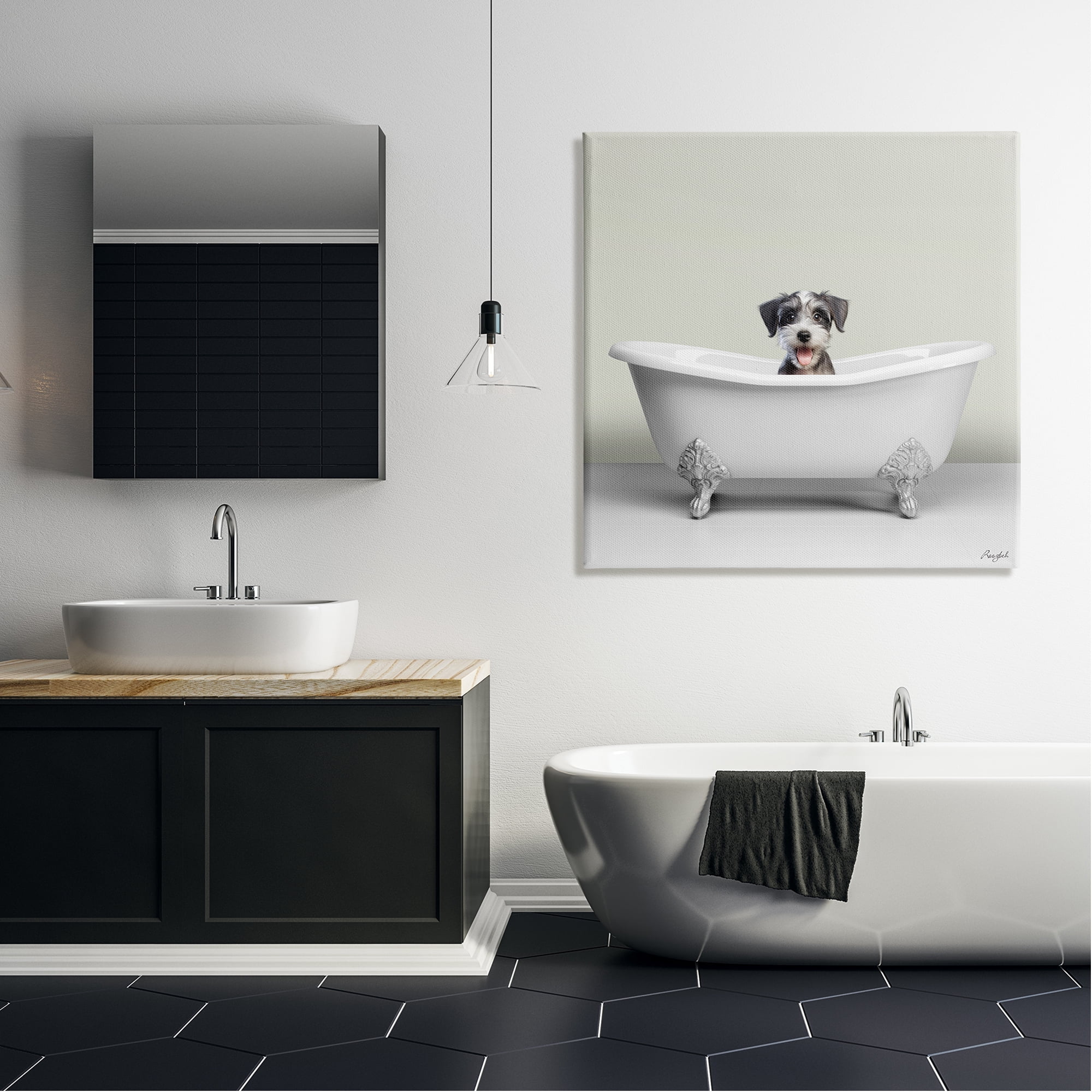 Stupell Industries Pastel Puppy in Bathtub Animals & Insects Painting Gallery Wrapped Canvas Art Print Wall Art, 36 x 36