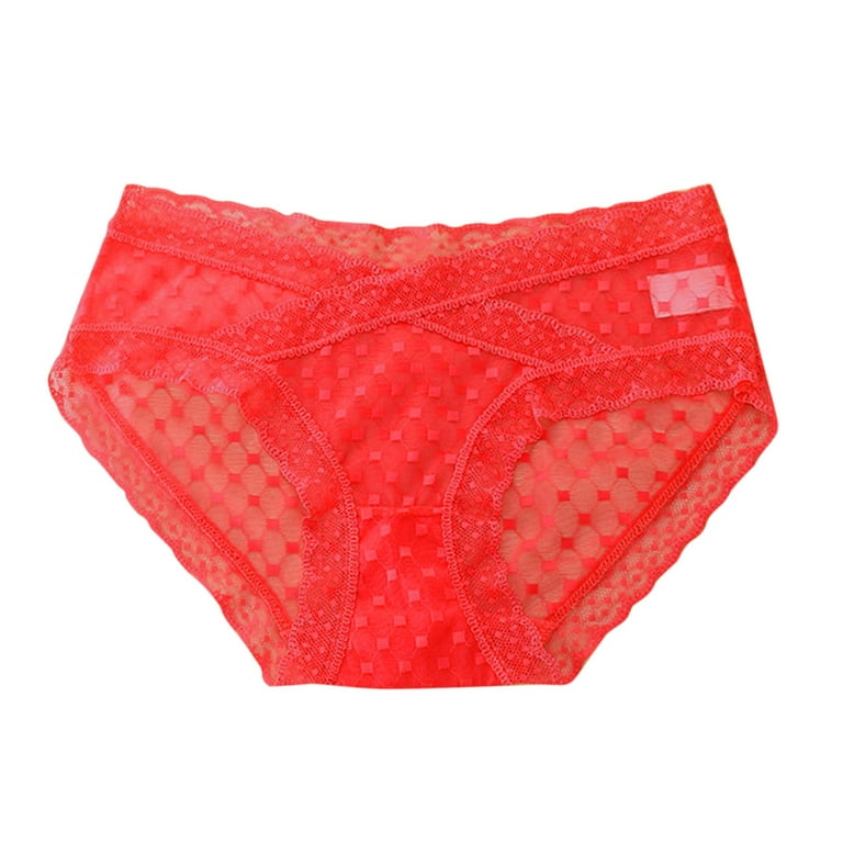 WaiiMak Underwear Womens Women Lace Panties Seamless Cotton Panty Hollow  Briefs Underwear Red/L Lingerie For Women L 