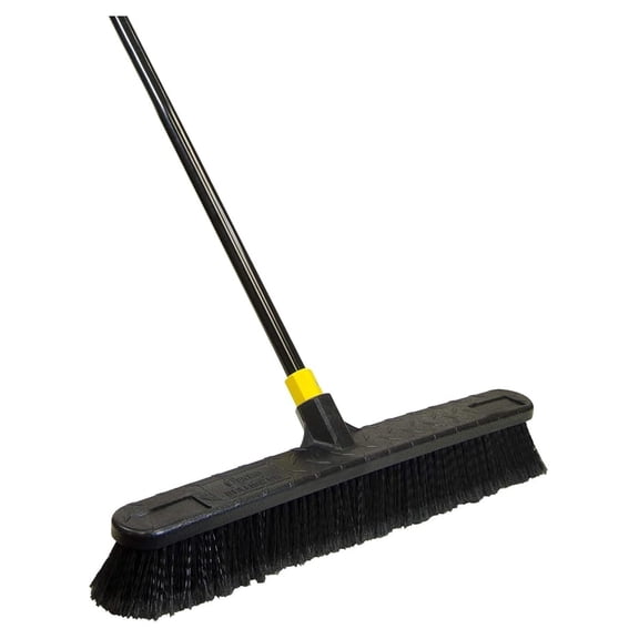Cleaning Bulldozer 24-Inch Push Broom, 60-Inch Steel Handle, Smooth Surface Bristles, with Scraper for Stuck on Mess, Indoor/Outdoor Floors in Home/Garage/Basement/Driveway Use