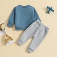 thumbnail image 4 of NOLDARES Toddler Baby Boy Clothes 6 12 18 24 Month 3T Fall Winter Outfit Little Dude Print Long Sleeve Sweatshirt Pants(Z12-Blue,3-6 Months), 4 of 7