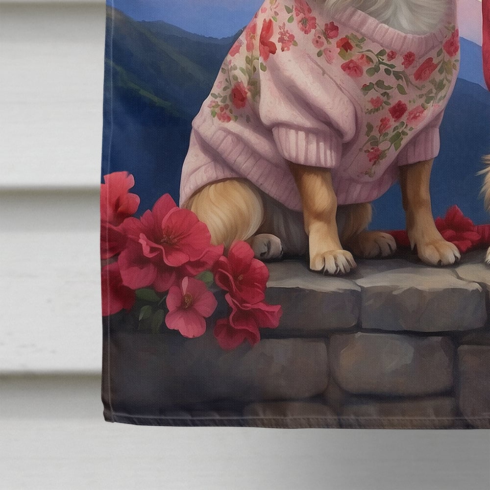 Tibetan Spaniel Two Hearts House Flag 28 in x 40 in