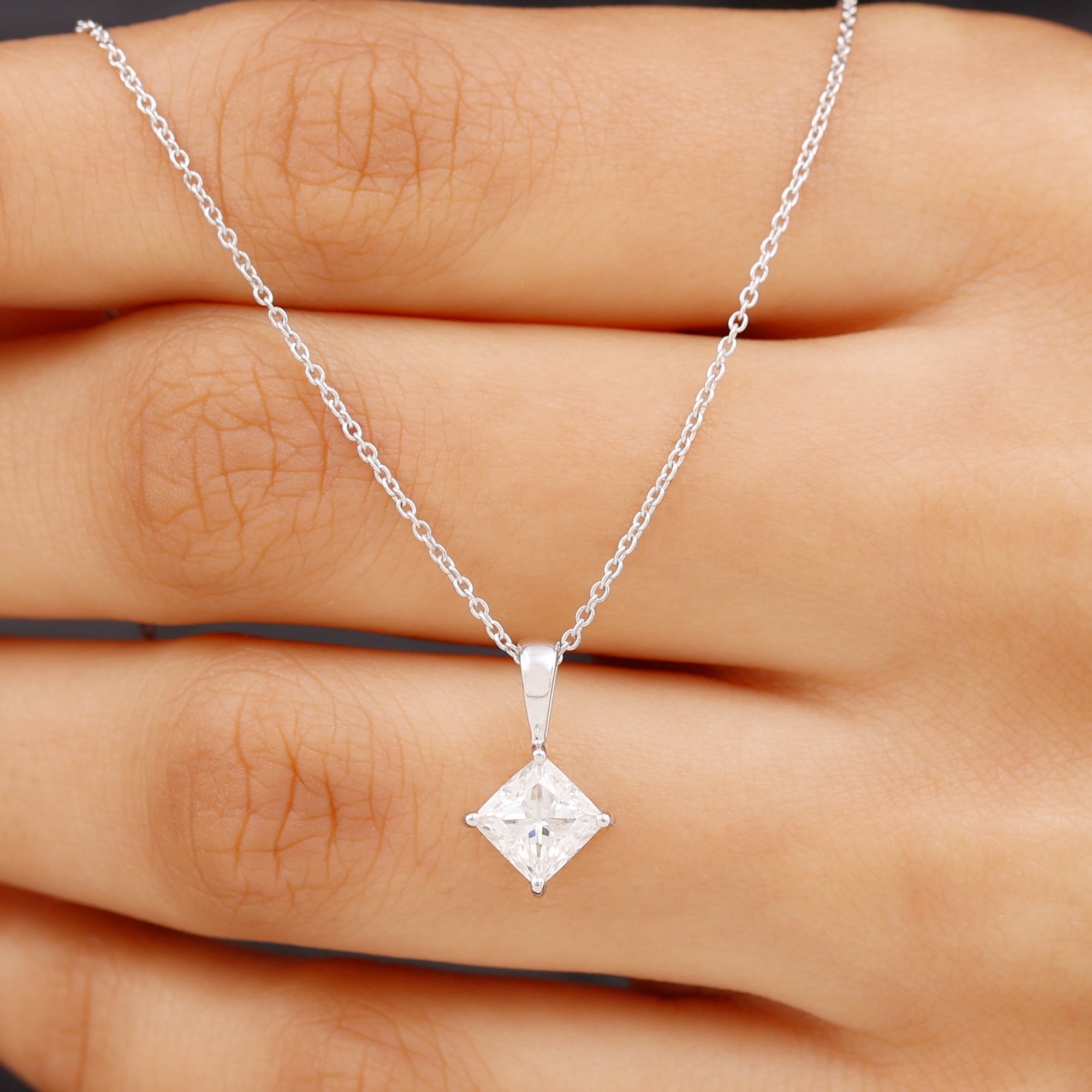 1Ct Moissanite Solitaire Pendant Necklace And Chain Solid 14k White Gold 