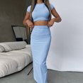 thumbnail image 4 of HAPIMO 2PC Tracksuit Workout Sets for Women Sale Pajama Solid Summer Short Sleeve Round Neck Crop Tops Bodycon Maxi Dress Casual Comfy Spring Blue S, 4 of 8