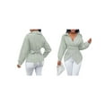 thumbnail image 3 of Summer Tops for Women Trendy Striped Button Front Long Sleeve Blouse Green L, 3 of 6