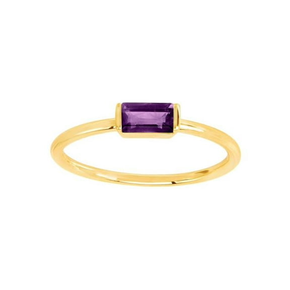 Baguette Amethyst Stackable Band Ring 925 Silver 18k Yellow Gold Plated February Birthstone Gemstone Jewelry For Women Gift Ring Size:- 4