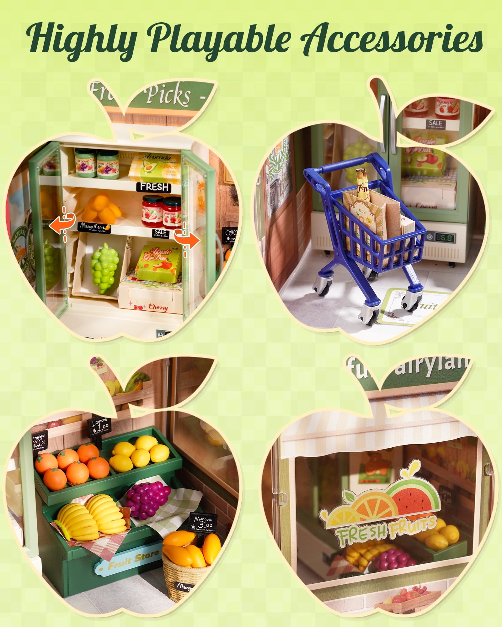 ROBOTIME Mini Dollhouse Kit Super Creator Plastic DIY Miniature House Building Set,Tiny Home Craft Kits Gifts for Teens Adults(Nature Energy Fruits)