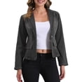 thumbnail image 1 of Chaqueta de mezclilla elástica para mujer INSPIRE CHIC con solapa, un botón y mangas largas en gris, 1 of 6