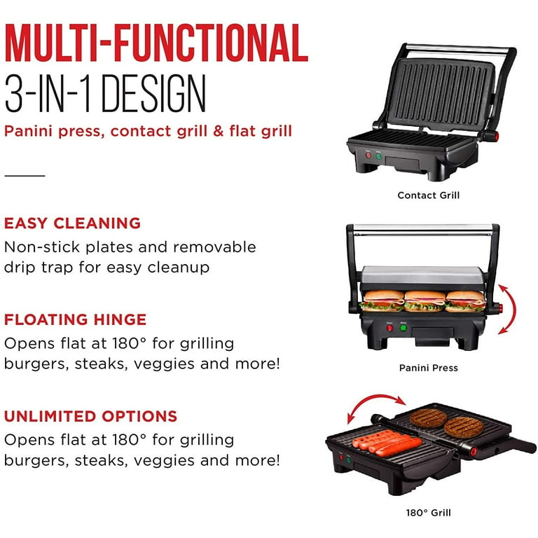 Chefman Electric Panini Press Grill and Gourmet Sandwich Maker w/ Non-Stick Coated Plates, Opens 180 Degrees to Fit Any Type or Size Food, Dishwasher Chefman Electric Panini Press Grill and Gourmet Sandwich Maker w/ Non-Stick Coated Plates, Opens 180 Degrees to Fit Any Type or Size Food, Dishwasher