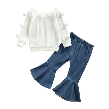 

Toddler Girl Clothes Long Sleeve Knitted Top + Bell Bottom Pants Outfit Set
