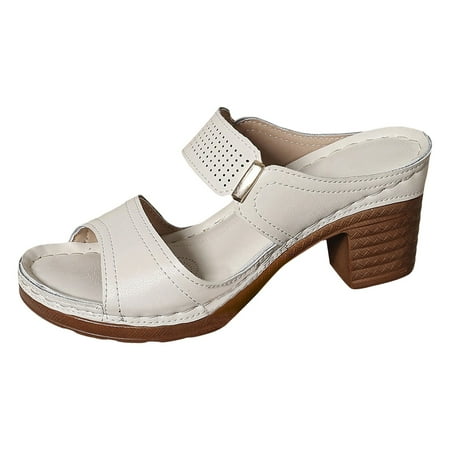 

Ediodpoh Summer Thick Heel High Heel Sandals Lightweight Hollow Solid Color Large Size Women s on Slippers Sandals for Women 2024 White 6.5(37)