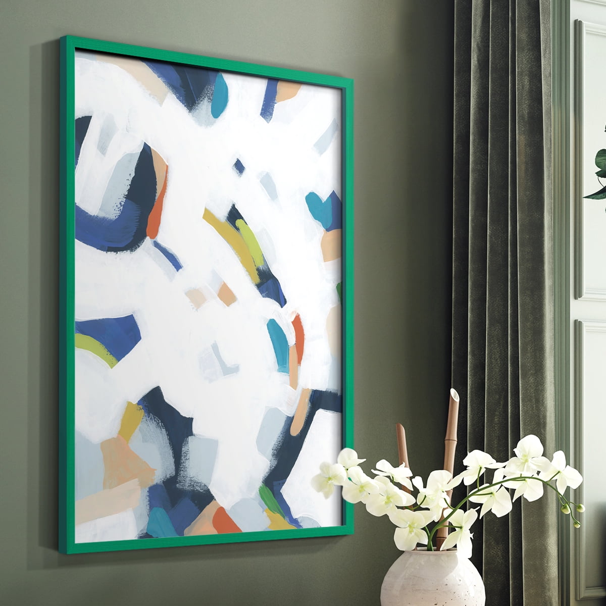 Bright Orbit I Framed Print in Green Solid Wood Framed Print No Nail Hanging