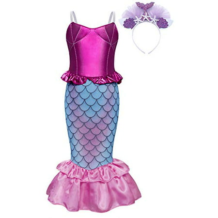 MetCuento Mermaid Dress for Girls Princess Dress Up Sleeveless Birthday Party Cosplay Preschool Performance Halloween Costume Size 8(Pink, 7-8