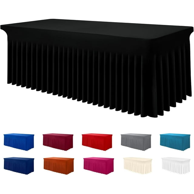 Mantel de Spandex Elástico Ajustado de Una Sola Pieza con Falda para Mesas Rectangulares de 6 Pies - Impermeable y Lavable (Negro, 72x30x30 Pulgadas)