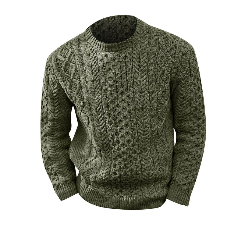 Ovticza Mens Pullover Casual Sweater Dress Long Sleeve Tops Casual Crewneck Pullover Fisherman Men Big and Tall Sweater Clothes Army Green L, Women's