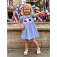 thumbnail image 6 of BemeyourBBs Toddler Baby Girls 4th of July Dress Smocked Outfit Patriot Independent Day Clothes American Flag Letter Embroidery Doll Collar Short Sleeve A-Line Dress Toddler Baby Girl Summer Dress, 6 of 9