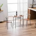 thumbnail image 5 of Ktaxon 3-Piece Wooden Kitchen Dining Table Set Room Round Table and Chair Set Brown and Sliver, 5 of 9