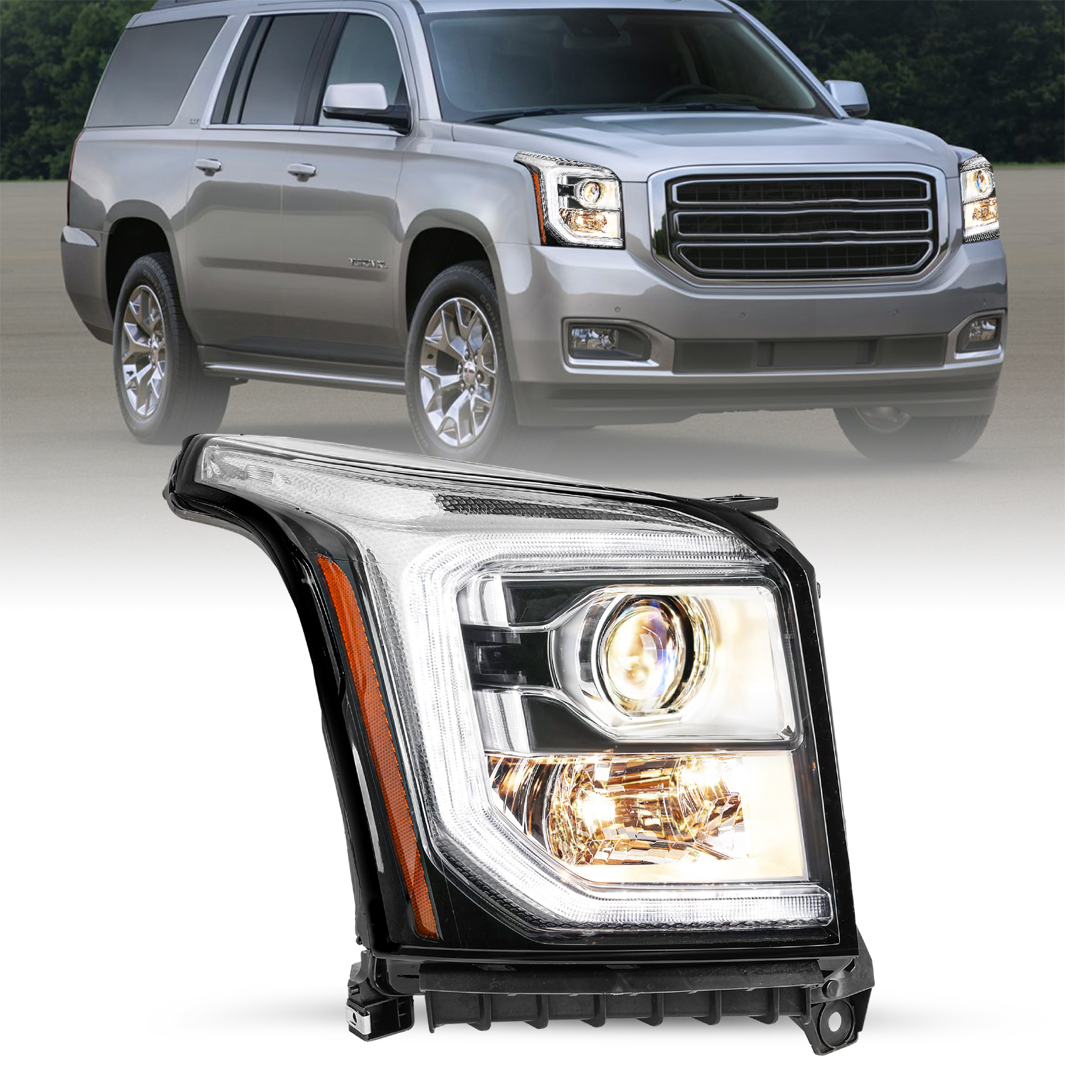For 2015-2020 GMC Yukon Halogen LED DRL Headlight Headlamp Passenger Side 15-20