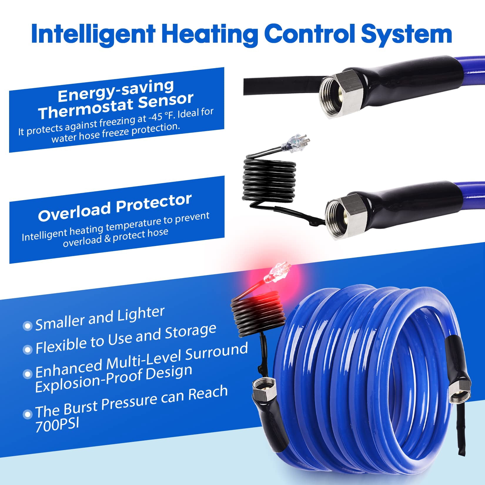 50 FT Heated Water Hose for RV -45 ℉ Antifreeze Drinking Garden Hose RV Camper Accessories
