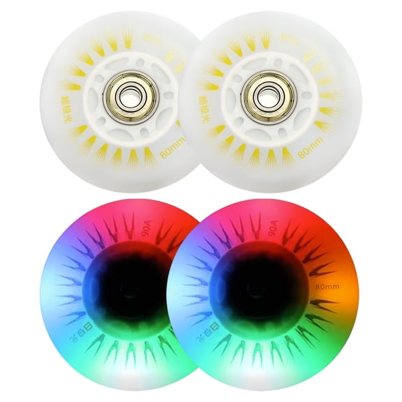Uxcell 90A PU Light Up Inline Skate Wheels 80mm LED Flashing Inline Roller Wheels Multicolor 4 Pcs