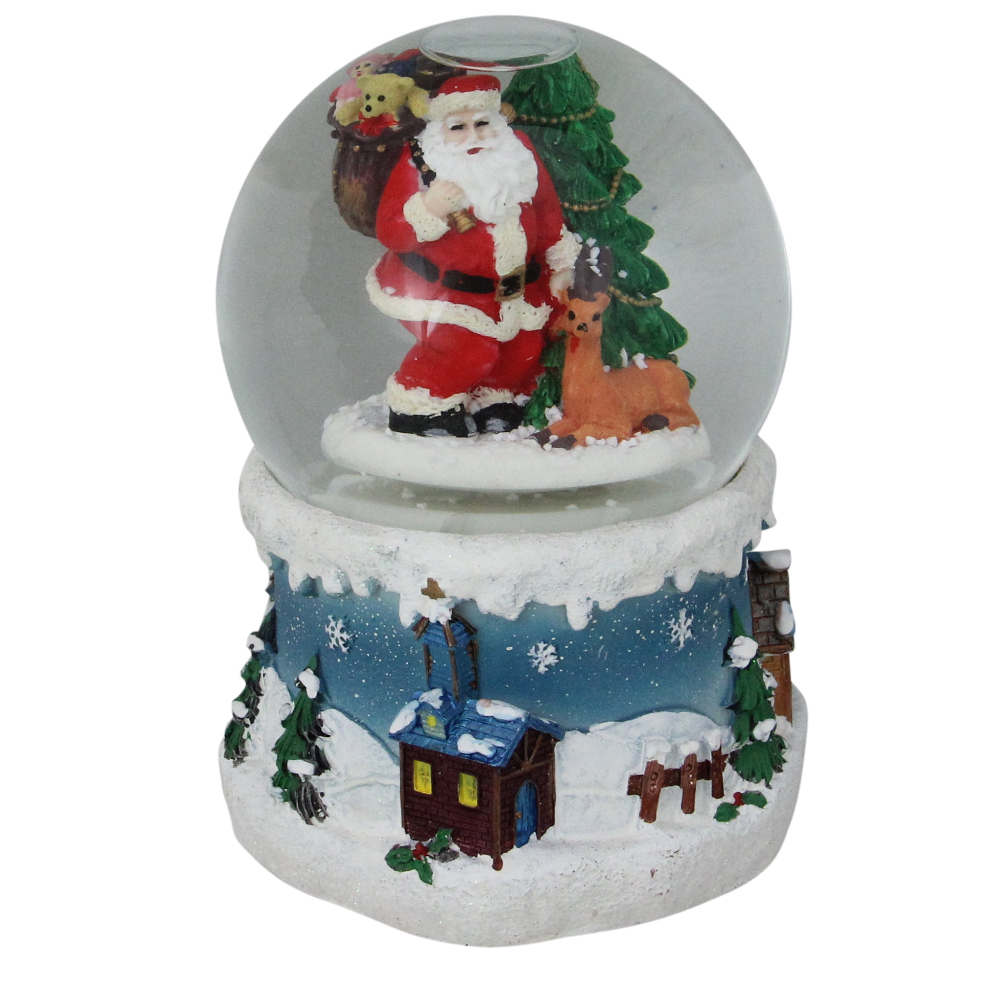 Santa Decorating Xmas Tree Wind Up Musical Snow Globe Ornament NEW 